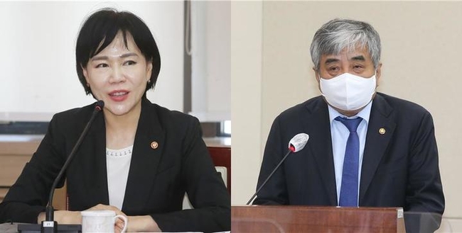 전현희 국가권익위원장(왼쪽)과 한상혁 방송통신위원장. 문재인 정부가 임명한 두 기관장의 임기는 각각 내년 6월, 7월이다. (사진=뉴시스 제공)