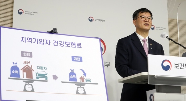 이기일 보건복지부 2차관이 29일 오전 세종시 정부세종청사에서 건강보험료 부과체계 2단계 개편 방안을 발표하고 있다.(사진=뉴시스 제공)