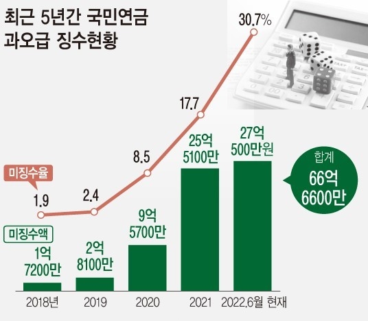최근 5년간 국민연금 과오급 징수현황 (그래픽=뉴시스)