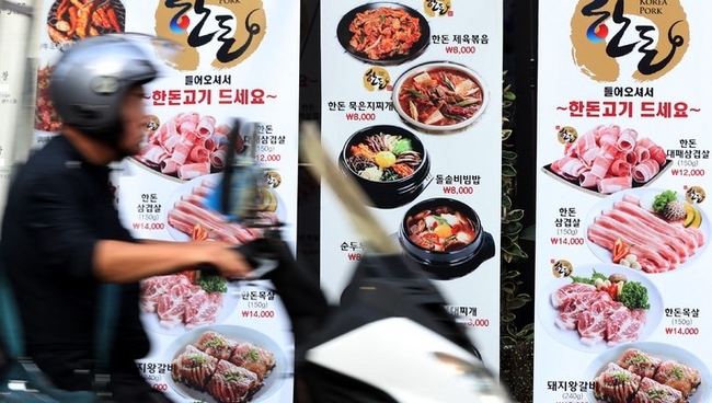 식재료 가격 상승과 더불어 외식물가도 상승세가 계속되고 있다. 15일 오전 서울 시내 음식점 앞에 김밥 등 각종 음식메뉴 가격표가 보인다. (사진=뉴시스)