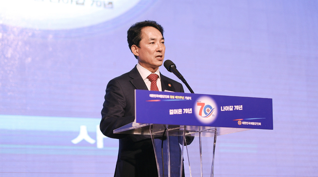 박민식 국가보훈처장이 지난 6일 서울 용산구 하얏트호텔에서 열린 제70주년 재향군인의 날 기념행사에 참석해 축사를 하고 있다. (사진=국가보훈처 제공)