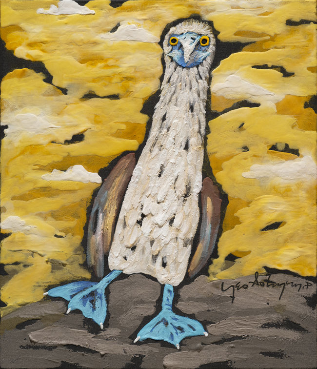 Blue footed Booby III, 72.7x60.6cm, 캔버스에 석채, 과슈, 혼합재료, 2022 