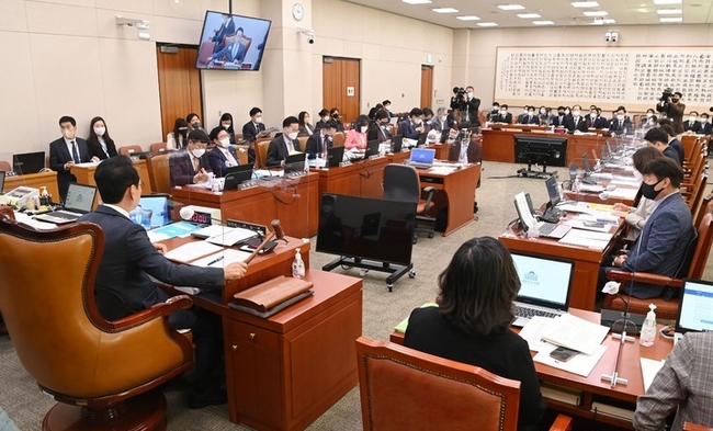 김도읍 법사위원장이 13일 서울 여의도 국회 법제사법위원회에서 열린 법제처에 대한 국정감사에서 의사봉을 두드리고 있다.(사진=뉴시스 제공)