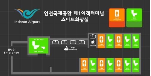 인천국제공항 '스마트화장실' 출입구 모니터. (사진=아이엘커누스 제공)