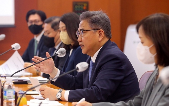 박진 외교부 장관이 6일 오전 서울 종로구 외교부 청사에서 열린 2022년 제2차 국제관계대사회의에 참석해 발언하고 있다. 