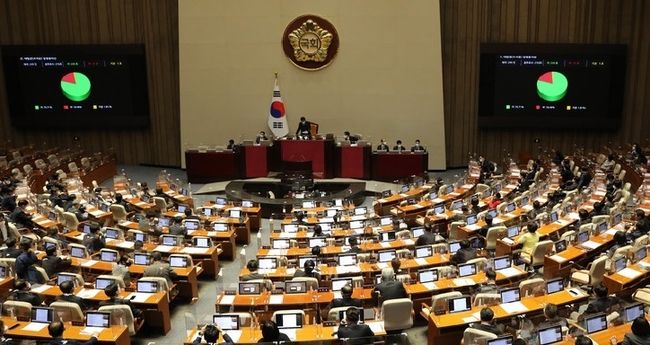 지난달 24일 서울 여의도 국회에서 열린 제400회 국회(정기회) 제13차 본회의에서 오석준 대법관 후보자에 대한 임명동의안이 재석의원 276명 중 찬성 220명, 반대 51명, 기권 5명으로 가결되고 있다. (사진=뉴시스 제공)