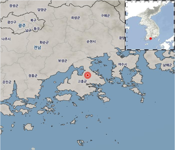 전남 고흥 내륙 지진 발생 위치. (사진=기상청 캡처)