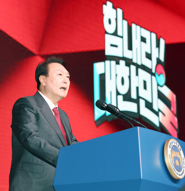 지난 3월 8일 국민의힘 전당대회에서 축사를 하고 있는 윤석열 대통령