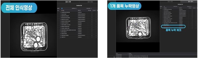 <좌: 다수의 의료기구 동시 인식, 우: 누락 된 기구 확인> (자료=심스테크 제공)