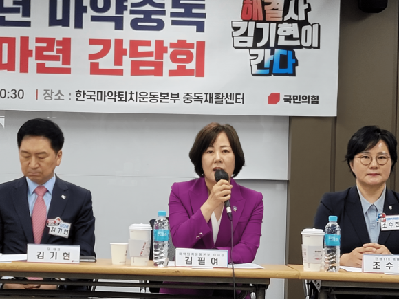 청소년 마약중독 대책마련 간담회에서 김필여 이사장이 발언하고 있다.(사진=한국마약퇴치운동본부 제공)