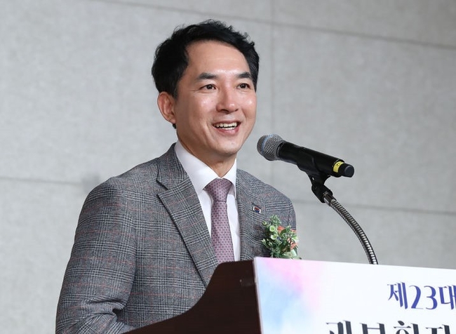  박민식 국가보훈부 장관이 22일 오후 서울 용산구 백범김구기념관에서 열린 이종찬 제23대 광복회장 취임식에서 축사하고 있다. (사진=뉴시스)