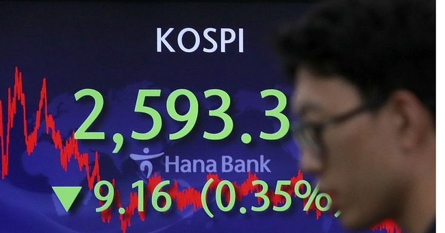 코스피가 전 거래일(2602.47)보다 9.16포인트(0.35%) 내린 2593.31에 장을 마감한 4일 오후 서울 중구 하나은행 딜링룸에서 딜러들이 업무를 보고 있다. 코스닥지수는 전 거래일(889.29)보다 0.71포인트(0.08%) 상승한 890.00에 거래를 종료했다. 원·달러 환율은 전 거래일(1308.0원)보다 6.6원 내린 1301.4원에 마감했다. (사진=뉴시스 제공)
