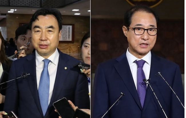 1일 법조계에 따르면 '더불어민주당 전당대회 돈봉투 의혹'을 수사 중인 검찰이 윤관석·이성만(전 더불어민주당) 무소속 의원의 구속영장을 재청구했다. 두 의원에 대한 구속 전 피의자 심문(영장실질심사)은 오는 4일 열린다. 사진은 윤관석(왼쪽), 이성만(오른쪽) 무소속 의원. (사진=뉴시스 제공)