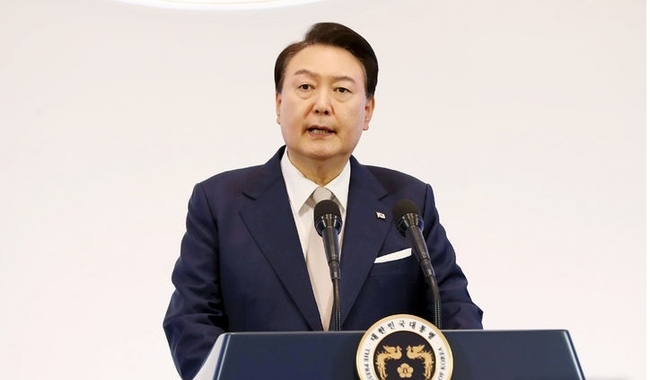 윤석열 대통령이 지난 9일 청와대 영빈관에서 열린 독립유공자 및 유족 초청 오찬에서 발언하고 있다. (사진=뉴시스 제공)