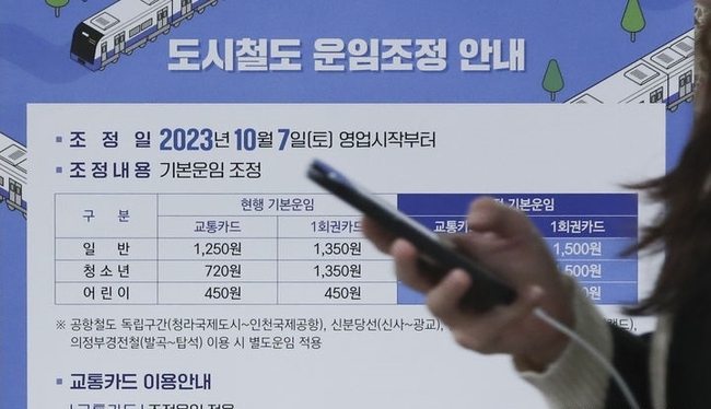 4일 오전 서울 중구의 한 지하철역사 내에 도시철도 운임조정 안내문이 붙어 있다. (사진=뉴시스 제공)