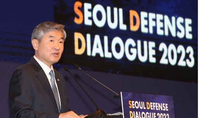 조태용 국가안보실장이 지난 10월 18일 오전 서울 강남구 그랜드 인터컨티넨탈 파르나스 서울에서 열린 서울안보대화2023에서 축사를 하고 있다.(사진=뉴시스 제공)