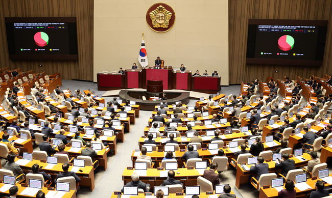 9일 오후 서울 여의도 국회 본회의장에서 열린 제411회국회(임시회) 4차 본회의 모습.(사진=뉴시스 제공)