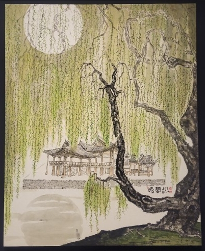 류각 Willow Pavilion 2024 Ink on paper 100 x 80cm, 39.4 x 31.5 in. 115 x 93.5cm, 45.3 x 36.8 in. (framed)