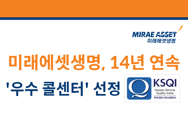 미래에셋생명은 한국능률협회컨설팅(KMAC) 주관 ‘2024년 한국산업의 서비스 품질지수(KSQI) 콜센터 부문’ 조사에서 14년 연속 우수 콜센터(2011년~2024년)로 선정됐다고 13일 밝혔다. (사진=미래에셋생명 제공)