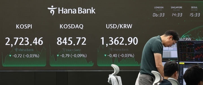  22일 서울 중구 하나은행 딜링룸에서 딜러들이 업무를 보고 있다.(사진=뉴시스 제공)
