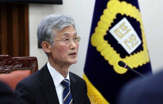 조희대 대법원장이 지난 16일 오후 서울 서초구 서울고등법원에서 열린 서울고법 격려 방문 간담회에서 발언하고 있다.(사진=뉴시스 제공)