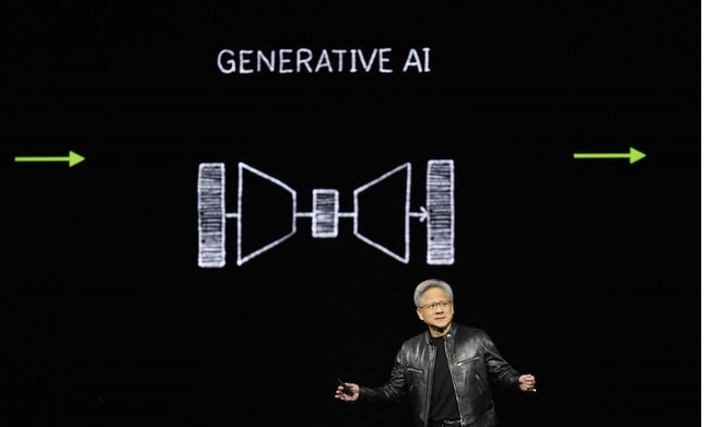 젠슨 황 엔비디아(NVIDIA) CEO가 지난 3월18일(현지시각) 미 캘리포니아 새너제이에서 개막한 엔비디아 개발자 콘퍼런스 '엔비디아 GTC'에 참석해 기조연설하고 있다.(사진=뉴시스 제공)