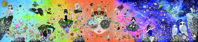  K11 아트몰 전시 이후, 국내에서는 처음 선보이는 약10m 길이의 대작. Eternal Golden. 2023. Colored on Korean paper, 193x910m. 