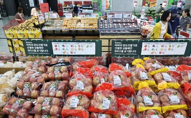 4일 서울 시내 한 대형마트에서 손님이 과일 코너를 살펴보고 있다.(사진=뉴시스 제공)