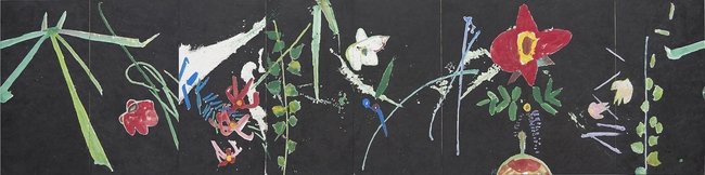 싱그러운 폭죽, 2023, 장지에 먹, 분채, 200x800cm