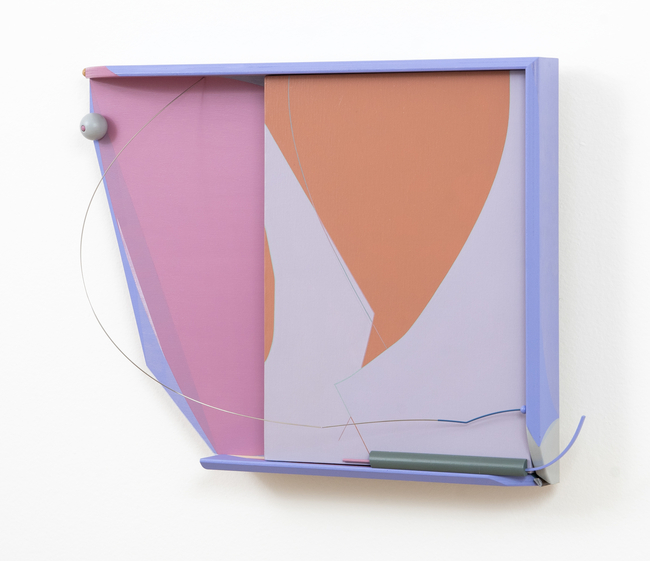 inter- | 42 x 56 x 8cm | acrylic color on canvas & acrylic color, wire, wire-clothing and wood ball on birch structure | 2024