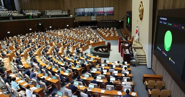 28일 오후 서울 여의도 국회에서 열린 제417회국회(임시회) 제417-2차 본회의에서 이른바 '구하라법'인 민법 일부개정법률안이 재적300인 중 재석 286인, 찬성 284인, 기권 2인으로 통과되고 있다. (사진=뉴시스 제공)