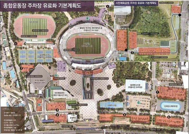 천안시민체육공원 부설주차장 유료화 기본계획도. (사진=천안시 제공)