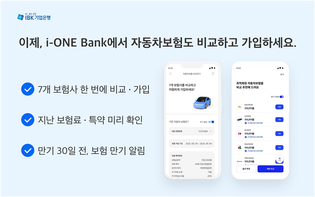  IBK기업은행은 헥토데이터와 업무협약을 체결하고, ‘자동차보험 비교하기’ 서비스를 출시했다.(사진=IBK기업은행 제공)