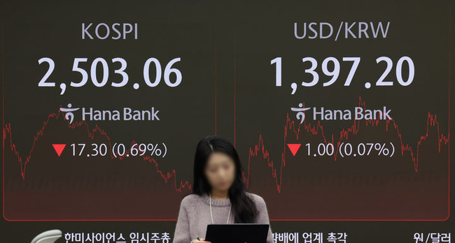 27일 서울 중구 하나은행 딜링룸에서 딜러들이 업무를 보고 있다. 코스피는 전 거래일(2520.36)보다 17.30포인트(0.69%) 하락한 2503.06에, 코스닥 지수는 전 거래일(693.15)보다 1.15포인트(0.17%) 내린 692.00에 거래를 종료했다. (사진=뉴시스 제공)