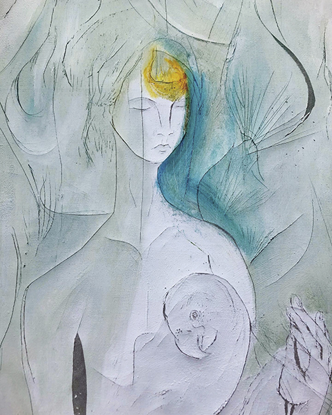 Alexis Lee, The Birdkeeper, Acrylic and Oil Pastel on Canvas, 52x35inch, 2020
