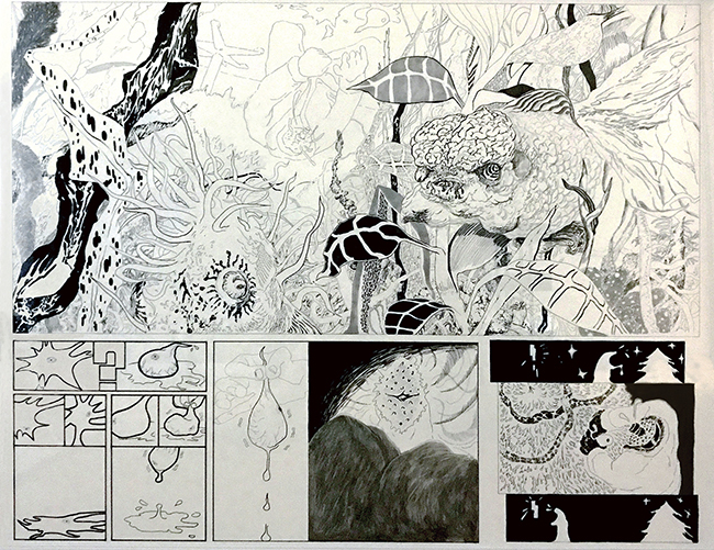 류한솔, 크리스마스 드로잉, 종이 위의 잉크, 75X100cm, 2017