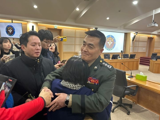 중앙지역군사법원은 9일 오전 항명 및 상관 명예훼손혐의로 기소된 해병대 박정훈 대령에 대한 1심 선고공판을 열고 무죄를 선고했다. (사진=뉴시스 제공)