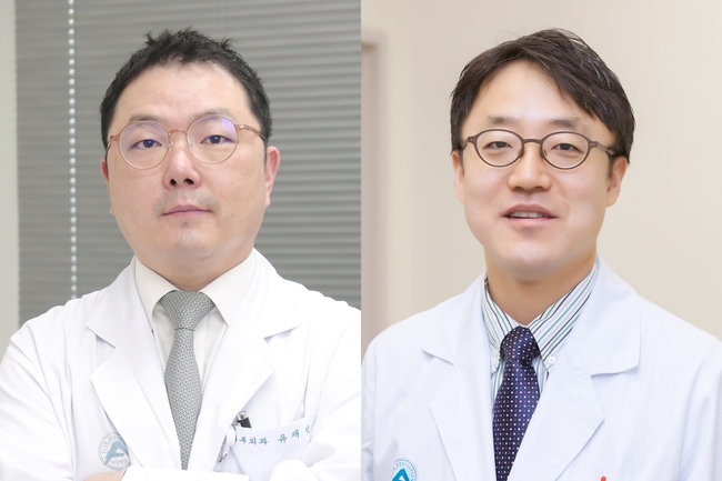 <strong> (왼쪽부터) 서울아산병원 심장혈관흉부외과 유재석·심장내과 박덕우 교수. (사진=서울아산병원 제공)</strong>