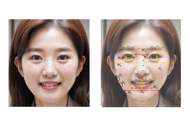 <strong>_LG생활건강_안면 특징점 추출 기술 적용 예시(좌), 얼굴 부위별 6가지 노화 지표 정의 예시(우)/(사진=</strong>LG생활건강 제공)
